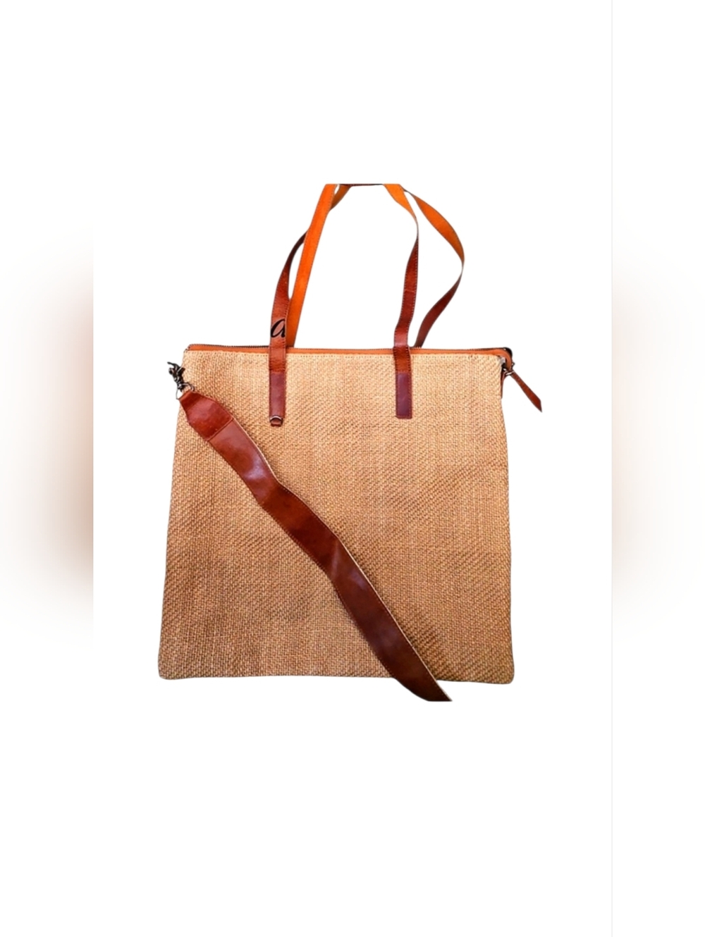 Most Wanted USA Tan Leather & Canvas Shoulder Laptop Tote Handbag